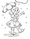 Cartoon princess walking under the rain in boots holding umbrella Royalty Free Stock Photo