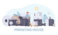 Cartoon Printing House Polygraphy Concept