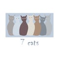 7 multi-colored cats in the Scandinavian style.