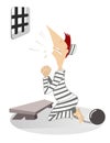 Cartoon prisoner prays in the kneel