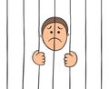 Cartoon prisoner holding prison bars, vector illustration