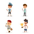 Cartoon profession kids children vector set illustration person childhood painter sportsman builder policeman doctor