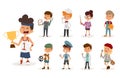 Cartoon profession kids children vector set illustration person childhood painter sportsman chef builder policeman