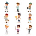 Cartoon profession kids children vector set illustration person childhood painter sportsman chef builder policeman Royalty Free Stock Photo