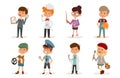 Cartoon profession kids children vector set illustration person childhood painter sportsman chef builder policeman