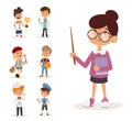 Cartoon profession kids children vector set illustration person teacher painter sportsman chef builder policeman doctor