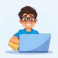 Cartoon Programmer Character Illustration with Smile and Computer Screen for Tech Websites and Coding Campaigns Royalty Free Stock Photo