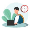 Cartoon programmer at work. Web developer working on laptop in the office. Programming concept. The process of creating Royalty Free Stock Photo
