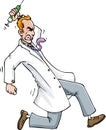 Cartoon of Psycho doctor running with a syringe