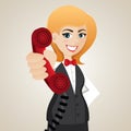 Cartoon public relation holding telephone