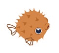 Cartoon puffer fish. Ocean animal. Underwater cute creature. Sea fauna. Dangerous poisonous fugu. Isolated aquatic