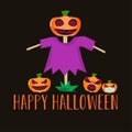cartoon pumpkin ghost in scarecrow style and halloween greeting,festival haunting concept, illustration