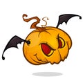 Cartoon pumpkin head with bat wings flying and screaming. Vector Halloween illustration Royalty Free Stock Photo