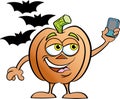 Cartoon pumpkin surrounded by bats while taking a selfie. Royalty Free Stock Photo