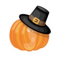 Cartoon pumpkin wearing Pilgrims hat. Royalty Free Stock Photo