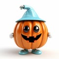 Whimsical Cartoon Pumpkin With Blue Hat And Pumpkin