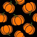 Cartoon pumpkins on a black background. Simple vector background Cute autumn pattern Seamless textile. design for greeting card Royalty Free Stock Photo