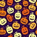 Cartoon pumpkins seamless  pattern, vector illustration Royalty Free Stock Photo