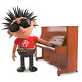 Cartoon punk rocker doesn`t really want to play the piano, 3d illustration