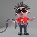 Cartoon punk rocker holding pair of headphones, 3d illustration