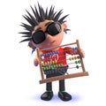 Cartoon punk rocker kid in 3d holding an abacus