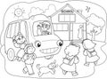 Cartoon pupils on schoolbus vector