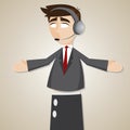 Cartoon puppet businessman with headphone Royalty Free Stock Photo