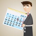 Cartoon puppet businessman showing weekend on calendar Royalty Free Stock Photo