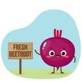 Cartoon purple beetroot character with banner