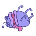 Cartoon purple monster lost consciousness. Vector illustration.