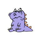 Cartoon purple sad dino. Vector illustration.