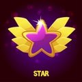 Cartoon purple star with golden wings for the game. Royalty Free Stock Photo