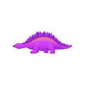 Cartoon purple stegosaurus. Dinosaur of Jurassic period. Giant reptile with short limbs, long tail and plates on back