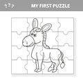 Cartoon Puzzle Game for Preschool Children with Funny Donkey Farm Animal Royalty Free Stock Photo