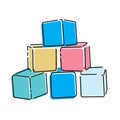 Cartoon pyramid of colored cubes. Toy cubes for children. Colorful vector illustration for kids.