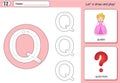 Cartoon queen and question. Alphabet tracing worksheet: writing