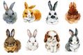 Cartoon rabbit collection. forest animal illustration. cute watercolor hare Royalty Free Stock Photo