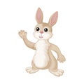 Cartoon rabbit. Cute cartoon rabbit stands and waves his paw. The grey hare.A symbol of the new year. Vector