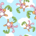 Cartoon Rabbit Emblem Seamless Pattern