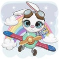 Cartoon Rabbit is flying on a plane