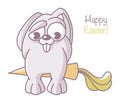 Cartoon rabbit with guilt hides carrots behind its back. design of an easter bunny. Symbol for web sites on a white background.