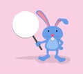 Cartoon rabbit with hand holding blank circular placard