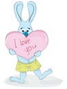 Cartoon rabbit with a heart in his paws Royalty Free Stock Photo