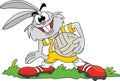 Cartoon rabbit holding a soccer ball in his hands ready for the game vector