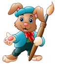 Cartoon rabbit painter holding brush