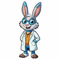 Cartoon rabbit scientist with glasses and lab coat, smiling Royalty Free Stock Photo