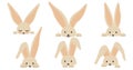 Cartoon rabbit set. Cute peeking bunny elements with paws, ears and faces. Easter funny bunnies muzzle and head. Royalty Free Stock Photo