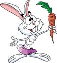 Cartoon rabbit holding a ripe carrot in his hands vector illustration