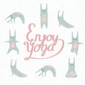 cartoon rabbits doing yoga poses.