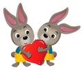 Cartoon rabbits with a valentine heart - pair